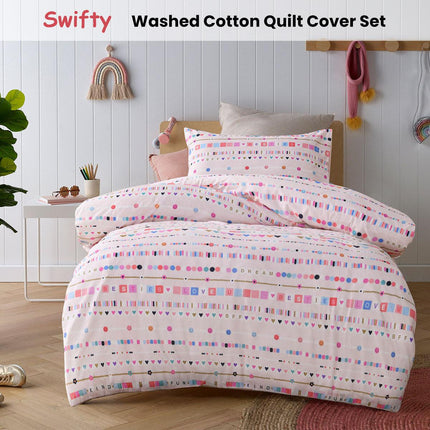 Happy Kids Swifty Washed Quilt Cover Set Double.