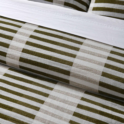 Vintage Design Homewares Tempo Green Cotton Jacquard Quilt Cover Set King.