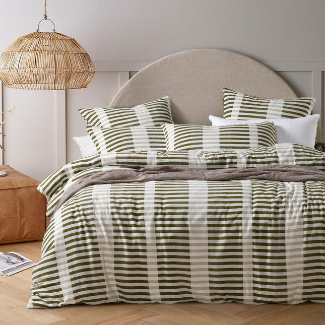 Vintage Design Homewares Tempo Green Cotton Jacquard Quilt Cover Set Queen.