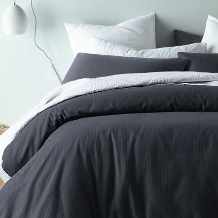 Accessorize Waffle Slate Cotton Blend Quilt Cover Set Queen.