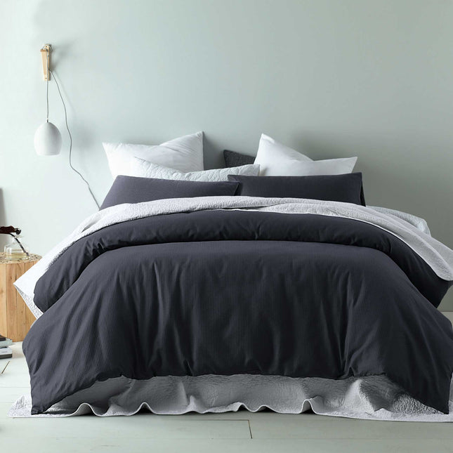 Accessorize Waffle Slate Cotton Blend Quilt Cover Set Queen.