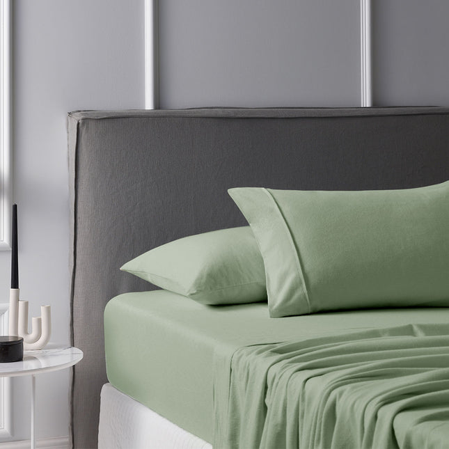 Accessorize Cotton Flannelette Sheet Set 40cm Wall Sage King.