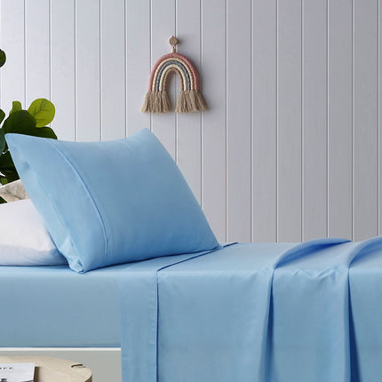 Happy Kids Blue Plain Dyed Microfibre Sheet Set King Single.