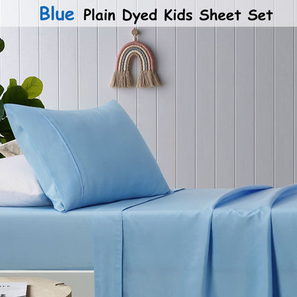 Happy Kids Blue Plain Dyed Microfibre Sheet Set King Single.