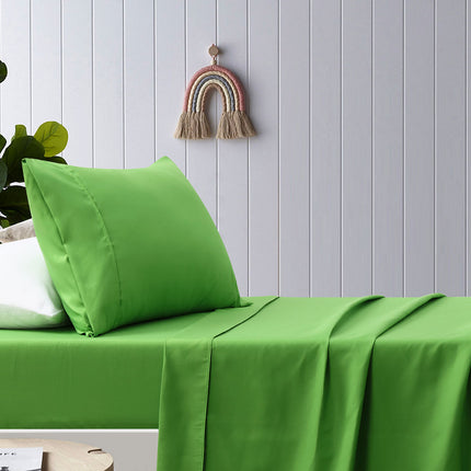 Happy Kids Green Plain Dyed Microfibre Sheet Set Double.