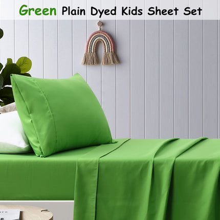 Happy Kids Green Plain Dyed Microfibre Sheet Set King Single.