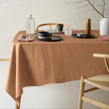 Vintage Design Homewares Helm Terracotta Washed Linen Cotton Tablecloth 150cm x 275cm.