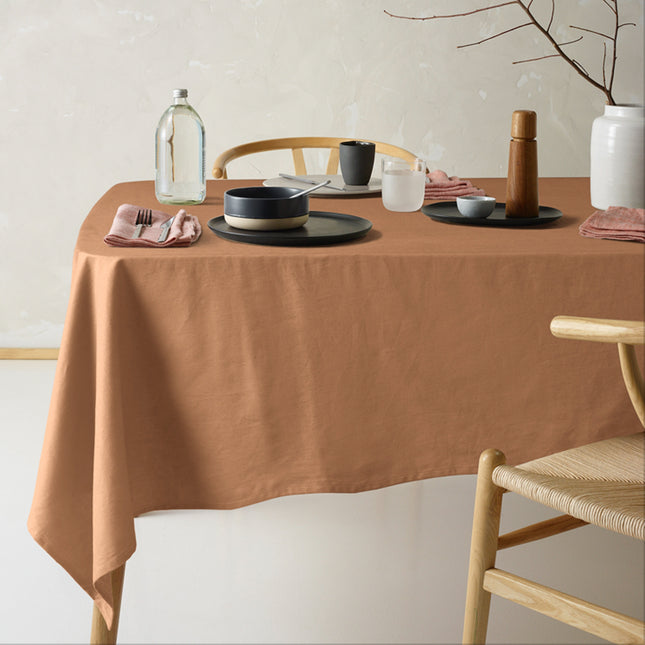 Vintage Design Homewares Helm Terracotta Washed Linen Cotton Tablecloth 150cm x 275cm.