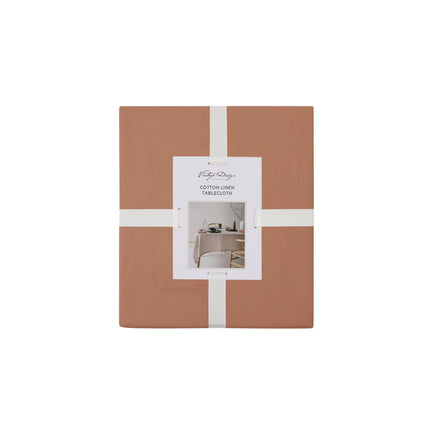 Vintage Design Homewares Helm Terracotta Washed Linen Cotton Tablecloth 150cm x 275cm.