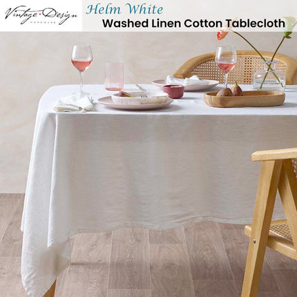 Vintage Design Homewares Helm White Washed Linen Cotton Tablecloth 150cm x 300cm.