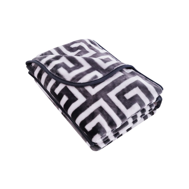 Bloomington 800GSM Greek Key Charcoal Winter Premium Quality 1 Ply Mink Blanket Queen.