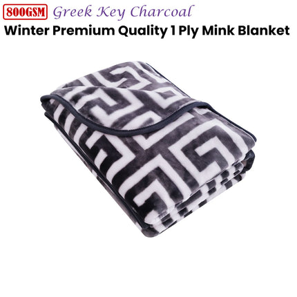 Bloomington 800GSM Greek Key Charcoal Winter Premium Quality 1 Ply Mink Blanket Queen.