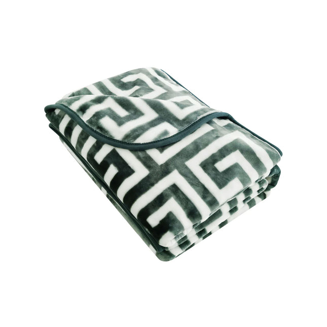 Bloomington 800GSM Greek Key Green Winter Premium Quality 1 Ply Mink Blanket King.