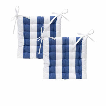 J Elliot Home Set of 2 Outdoor 100% Cotton Chair Pads 40 x 40 cm Striped Blue.