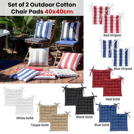 J Elliot Home Set of 2 Outdoor 100% Cotton Chair Pads 40 x 40 cm Striped Blue.