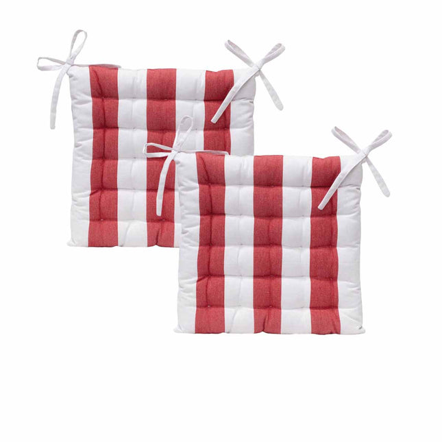 J Elliot Home Set of 2 Outdoor 100% Cotton Chair Pads 40 x 40 cm Striped Red.