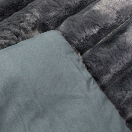 Jane Barrington Arna Charcoal 3 Pcs Channel Faux Bunny Fur Comforter Set King.