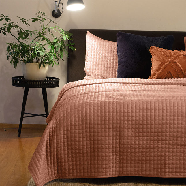 J.Elliot Home Adela Clay Pink Velvet Quilted Coverlet Set Queen/King.