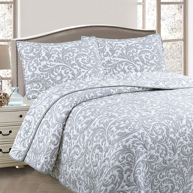 Jane Barrington Grey & White Lightly Quilted Jacquard Reversible Coverlet Set Queen.