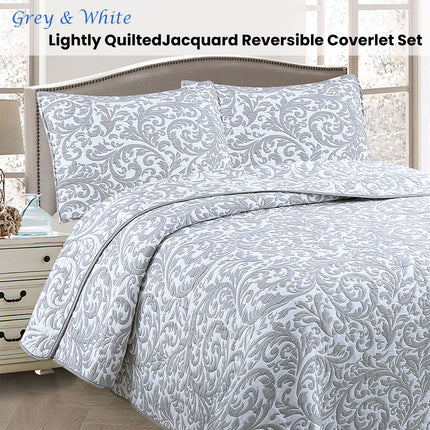 Jane Barrington Grey & White Lightly Quilted Jacquard Reversible Coverlet Set Queen.