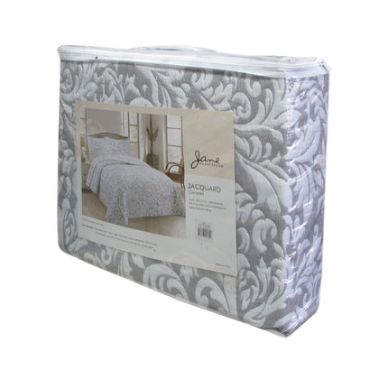 Jane Barrington Grey & White Lightly Quilted Jacquard Reversible Coverlet Set Queen.