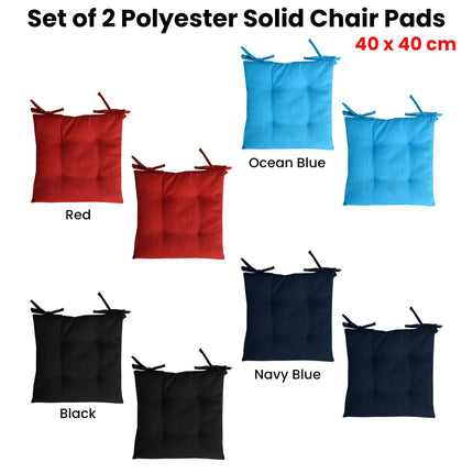 Set of 2 Outdoor Polyester Solid Chair Pads 40 x 40cm Ocean Blue.