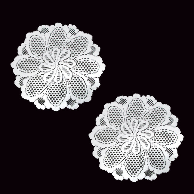 Blossom White Set of 2 Polyester Lace Table Doilies 36 cm Diameter.