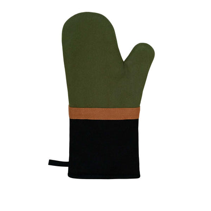 J Elliot Home Selby Cotton Oven Mitt 34 x 15 cm Olive & Black.