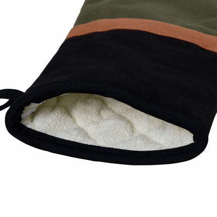 J Elliot Home Selby Cotton Oven Mitt 34 x 15 cm Olive & Black.