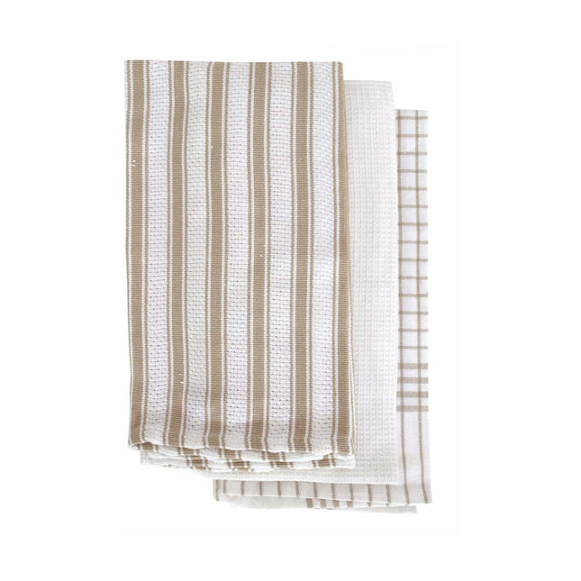 IDC Homewares Set of 3 Gardenia Cotton Tea Towels Taupe.