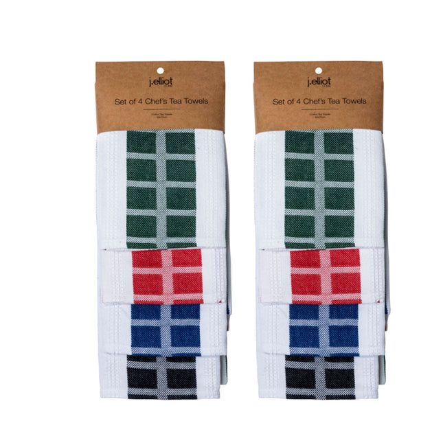 J.Elliot Home Set of 8 Chef's Waffle Cotton Kitchen Tea Towels 50 x 70 cm.