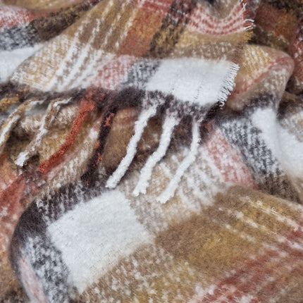 J Elliot Home Aiden Sand Multi Faux Mohair Throw Rug with Fringe 130 x 160cm.