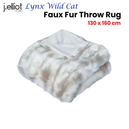 J Elliot Home Lynx Wild Cat Faux Fur Throw Rug 130 x 160cm.
