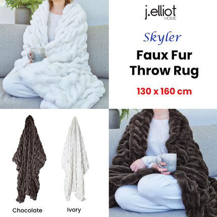 J Elliot Home Skyler Chocolate Faux Fur Throw Rug 130 x 160cm.