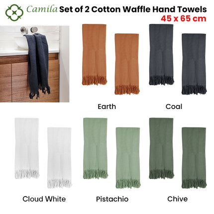 J Elliot Home 400GSM Camila Set of 2 Cotton Waffle Hand Towels 45 x 65 cm Earth.