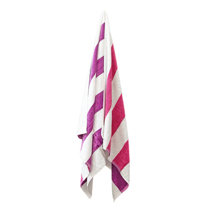 J.Elliot Home 400GSM Premium Cotton Reversible Striped Beach Towel 76 x 152 cm Pink Purple.