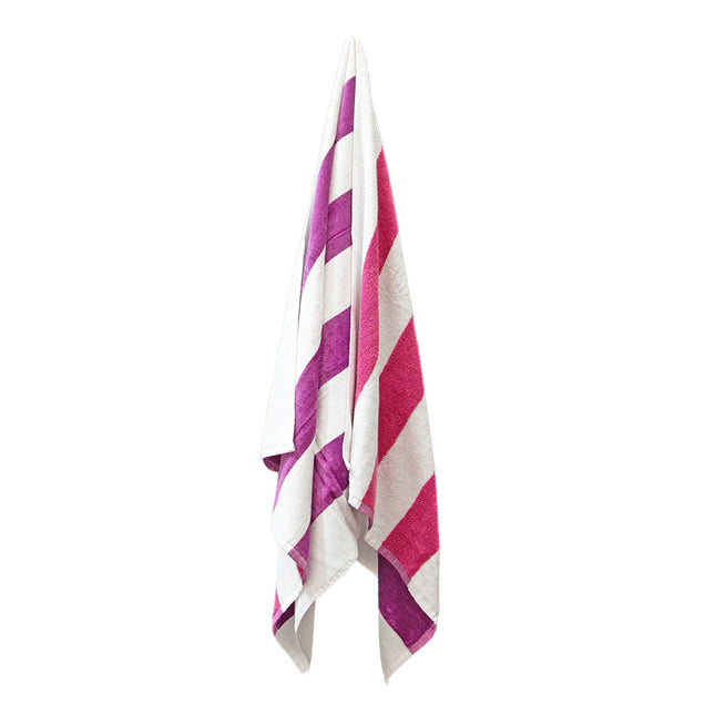 J.Elliot Home 400GSM Premium Cotton Reversible Striped Beach Towel 76 x 152 cm Pink Purple.