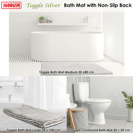Toggle Microfiber Bath Mat Large Silver.