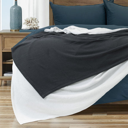 Algodon Sophie Cotton Waffle Blanket Queen 245x240cm Charcoal.