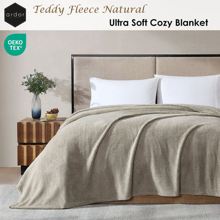 Ardor Teddy Natural Ultra Soft Cozy Fleece Blanket Queen.