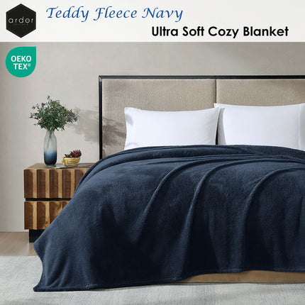 Ardor Teddy Navy Ultra Soft Cozy Fleece Blanket Queen.