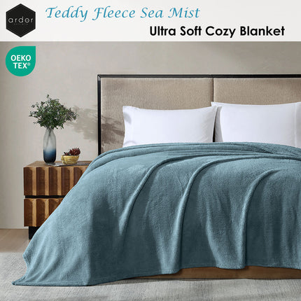 Ardor Teddy Sea Mist Ultra Soft Cozy Fleece Blanket Queen.