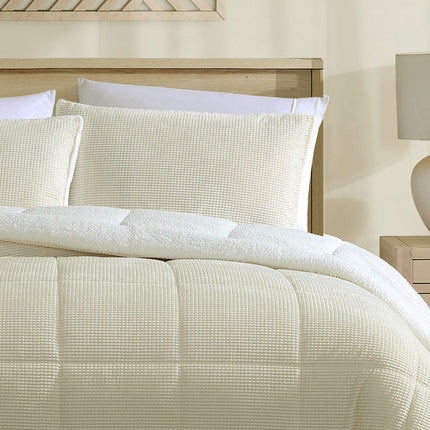 Ardor Avalon Cream 3 Pcs Velvet Comforter Set with Sherpa Reverse Queen/King.