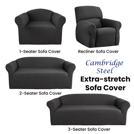 Elan Cambridge Extra-stretch Couch Cover Steel One Seater Recliner Steel.