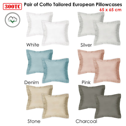 Algodon Pair of 300TC Cotton European Pillowcases Charcoal.