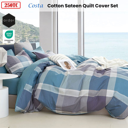 Ardor 250TC Costa Check Cotton Sateen Quilt Cover Set Queen.