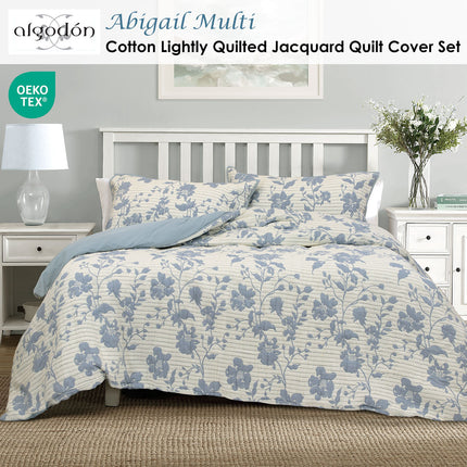 Algodon Abigail Multi Lightly Quilted Cotton Jacquard Quilt Cover Set King.