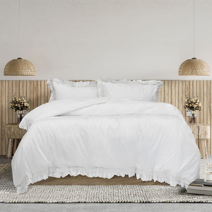 Algodon Adele White Cotton Ruffle Quilt Cover Set King.