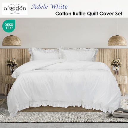 Algodon Adele White Cotton Ruffle Quilt Cover Set King.