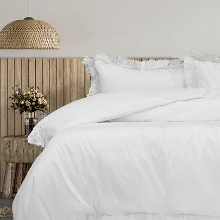 Algodon Adele White Cotton Ruffle Quilt Cover Set King.